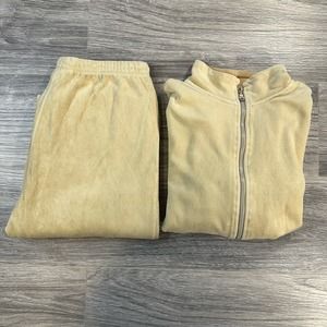 VTG 90s Sport Savvy Matching Beige/Cream Color Velour Jumpsuit Top S Pants M